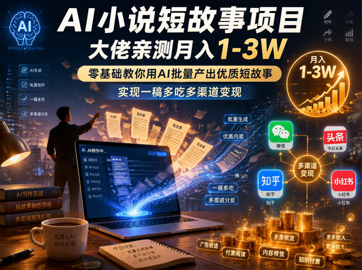 AI小说短故事项目，大佬亲测月入1-3W，零基础教你用AI批量产出优质短故事，实现一稿多吃多渠道变现(更新0824)|平民创源网
