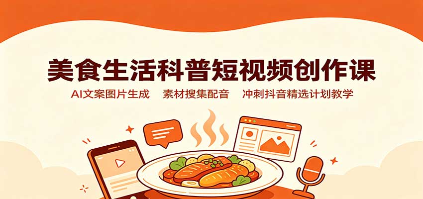 美食生活科普短视频创作课：AI文案图片生成，素材搜集配音，冲刺抖音精选计划教学-青年云网创