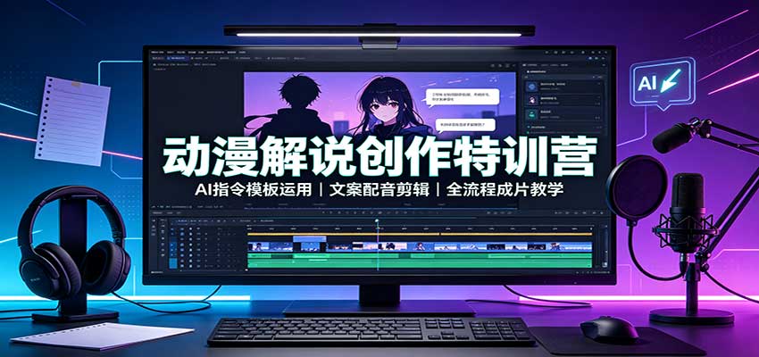 动漫解说创作特训营：AI指令模板运用，文案配音剪辑，全流程成片教学-优优云网创